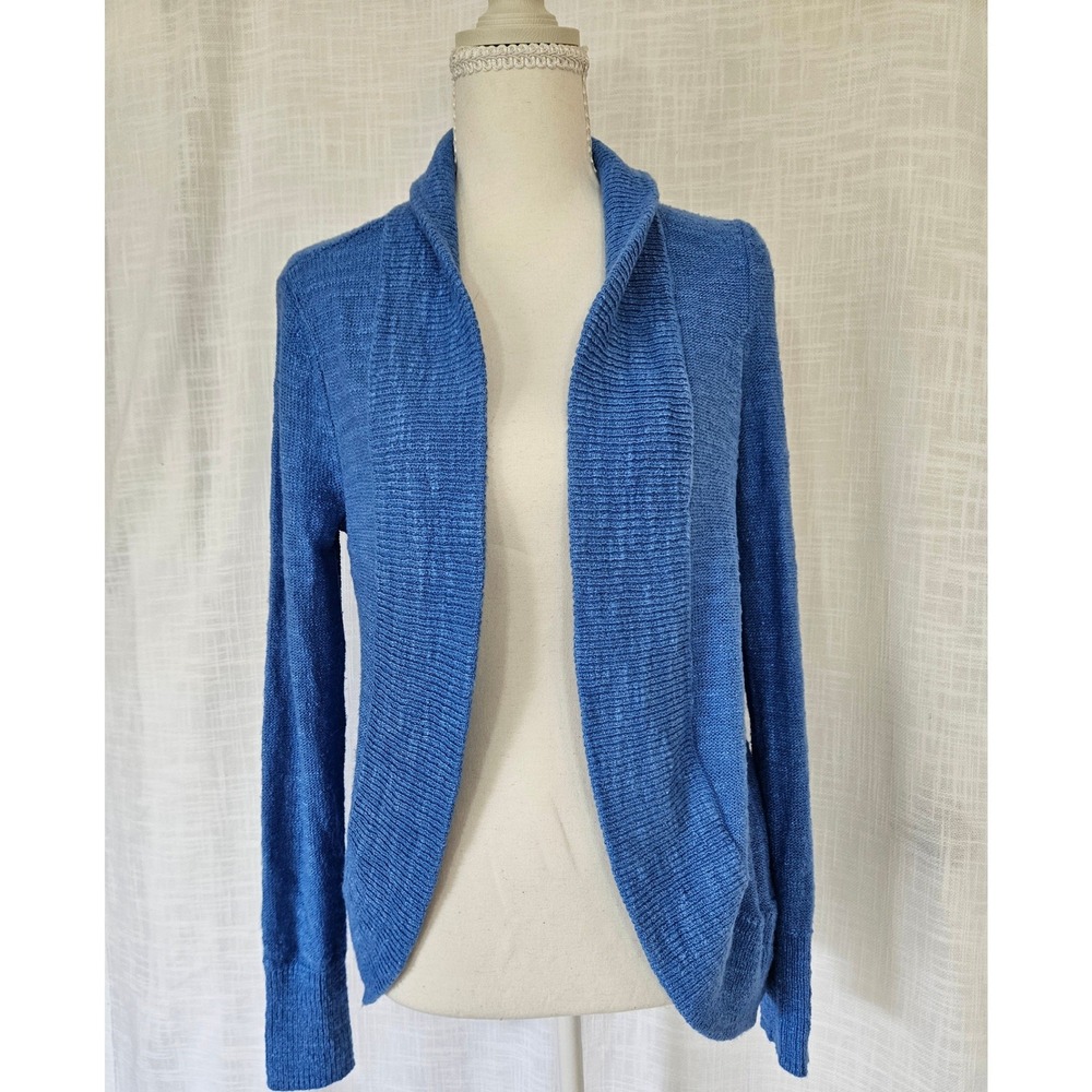 Lilly Pulitzer Cardigan Amalie Women S Blue Open Front Shawl Collar Knit Coastal